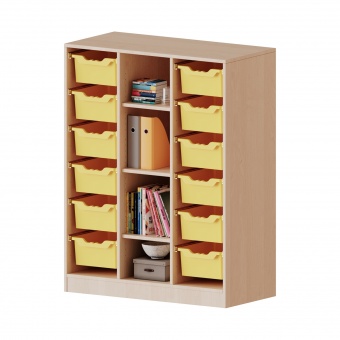 ErgoTray Regal, 3reihig, 3,5 OH, rechts+links je 6 hohe Boxen, 4 Fächer mittig, B/H/T 104,5x136x40cm 